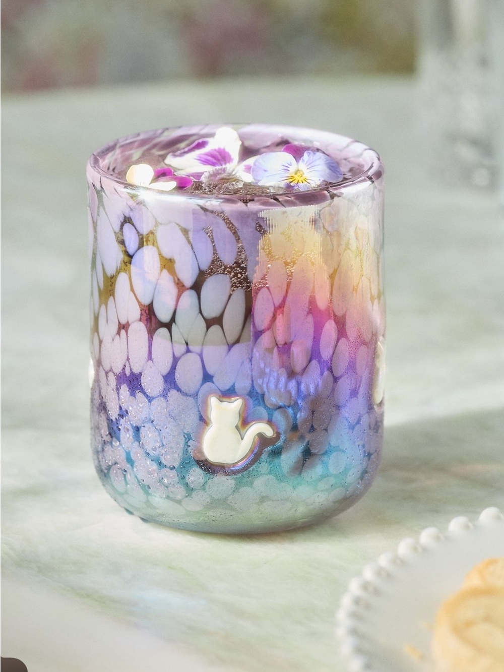 Anthropologie Multicolor Marquee Icon Juice Glass with White Cat